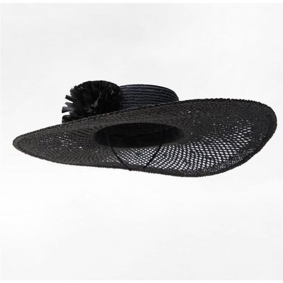 Zara Floral Raffia Picture Hat Black Size S - Picture 1 of 9